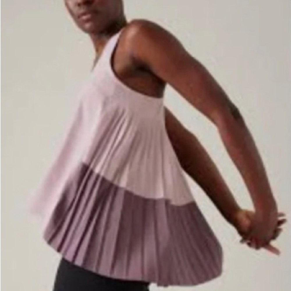 ATHLETA SWING FORWARD PLEATED TANK TOP SMOKED MAUVE PINK RELAXED